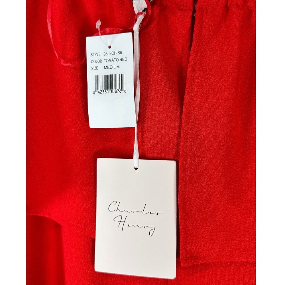 NWT Charles Henry Off Shoulder Dress Womens M Red Crepe Flounce Party - Picture 5 of 9